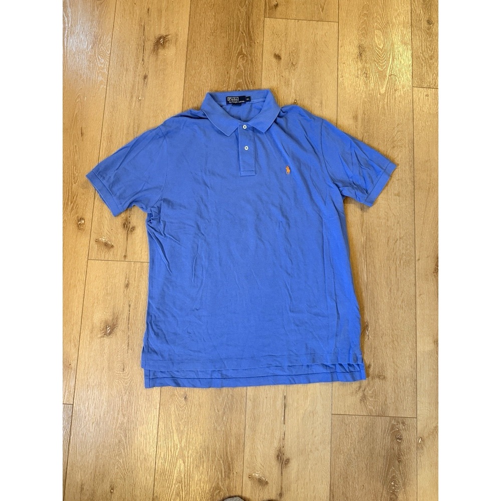 Ralph Lauren Men's XL Blue Polo Shirt Cotton Mesh Orange Pony Classic‎